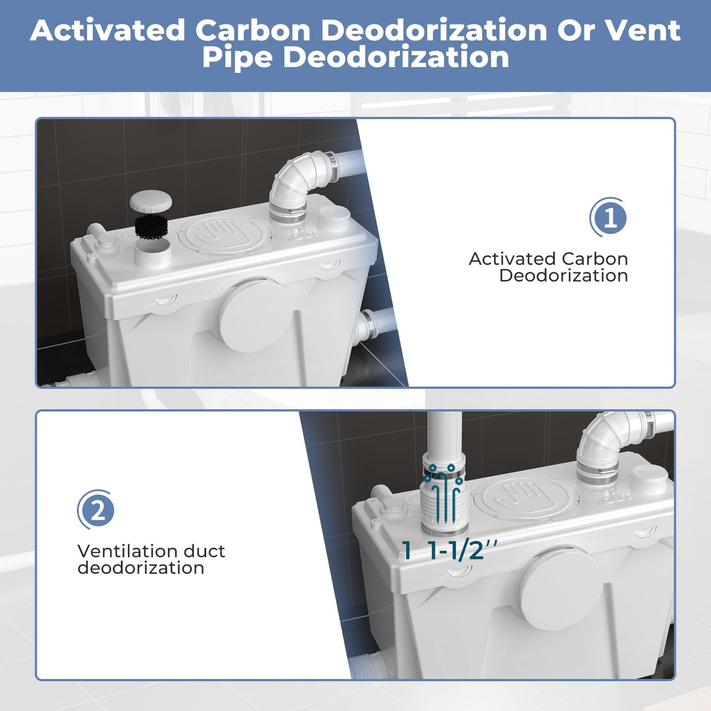 HOCANFLO Upflush Macerating Toilet System, Quiet Copper Motor Grinder Pump with 4 Inlets for Basement Toilet/Sink/Washer/Laundry Wastewater Disposal, One Piece Full Skirt, Nano-Glazed, 23ft Lifting Up