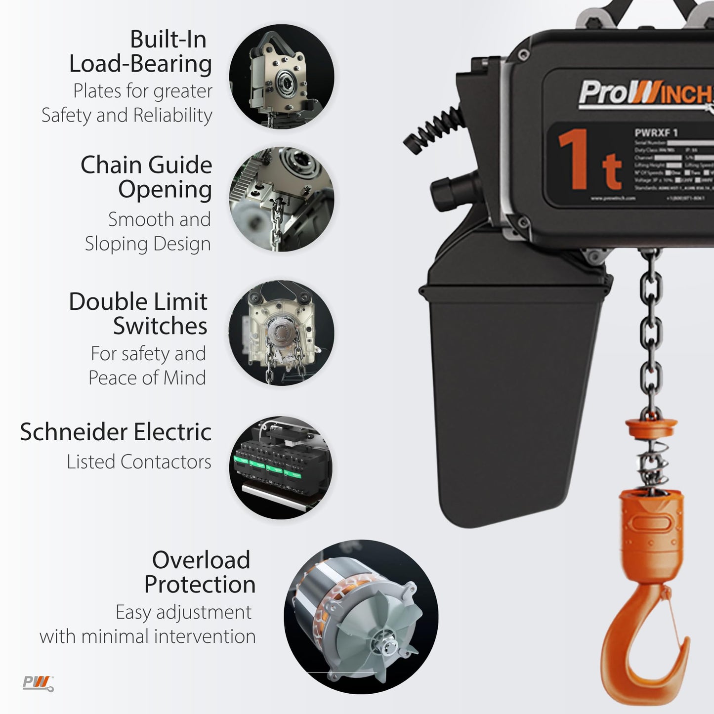 Prowinch 1 Ton Electric Chain Hoist – Single Speed, Heavy Duty H4, Dual Voltage 208/480V 3-Phase, 13 ft Lifting Height, G100 Nickel Chain, IP55 – ASME B30.16 Industrial Hoist