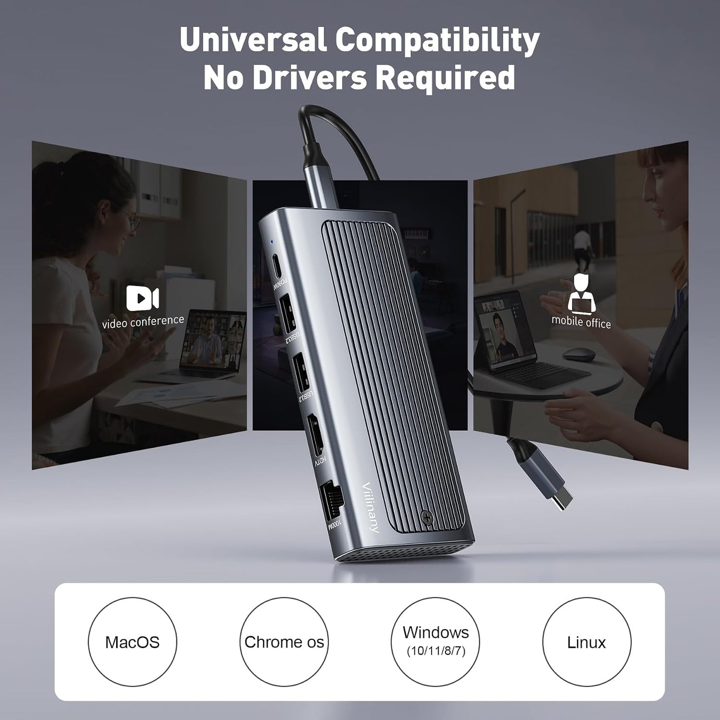 Viilinany 6-in-1 M.2 10Gbps 2X 90W 4K@60Hz USB C Docking Station with NVMe SATA SSD Enclosure, USB-C Hub with USB-A