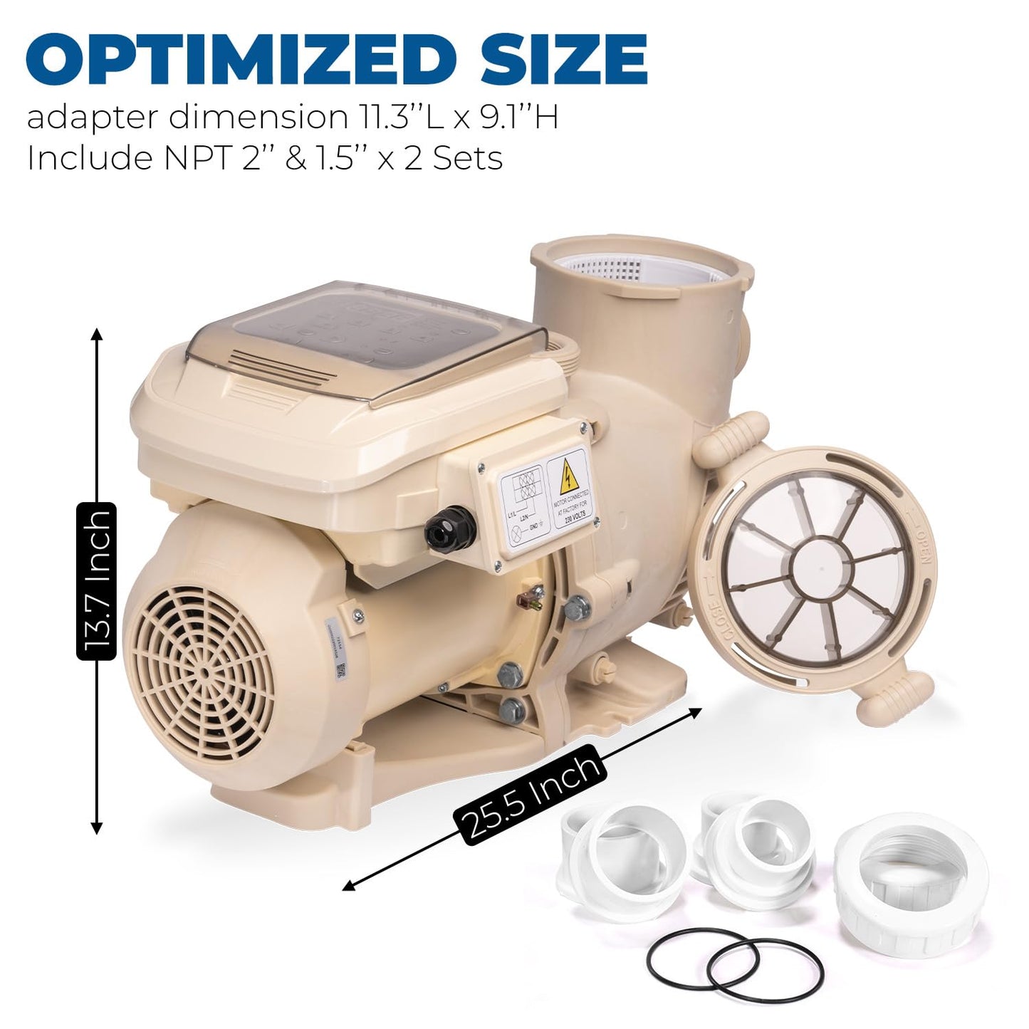 XtremepowerUS 3.0HP SuperFlow Variable Speed High-Flo Pool Pump In-Ground Pool Energy Efficient 230V, 9,720GPH 1-1/2” & 2” Adapter w/Timer, Compactible EC-342001