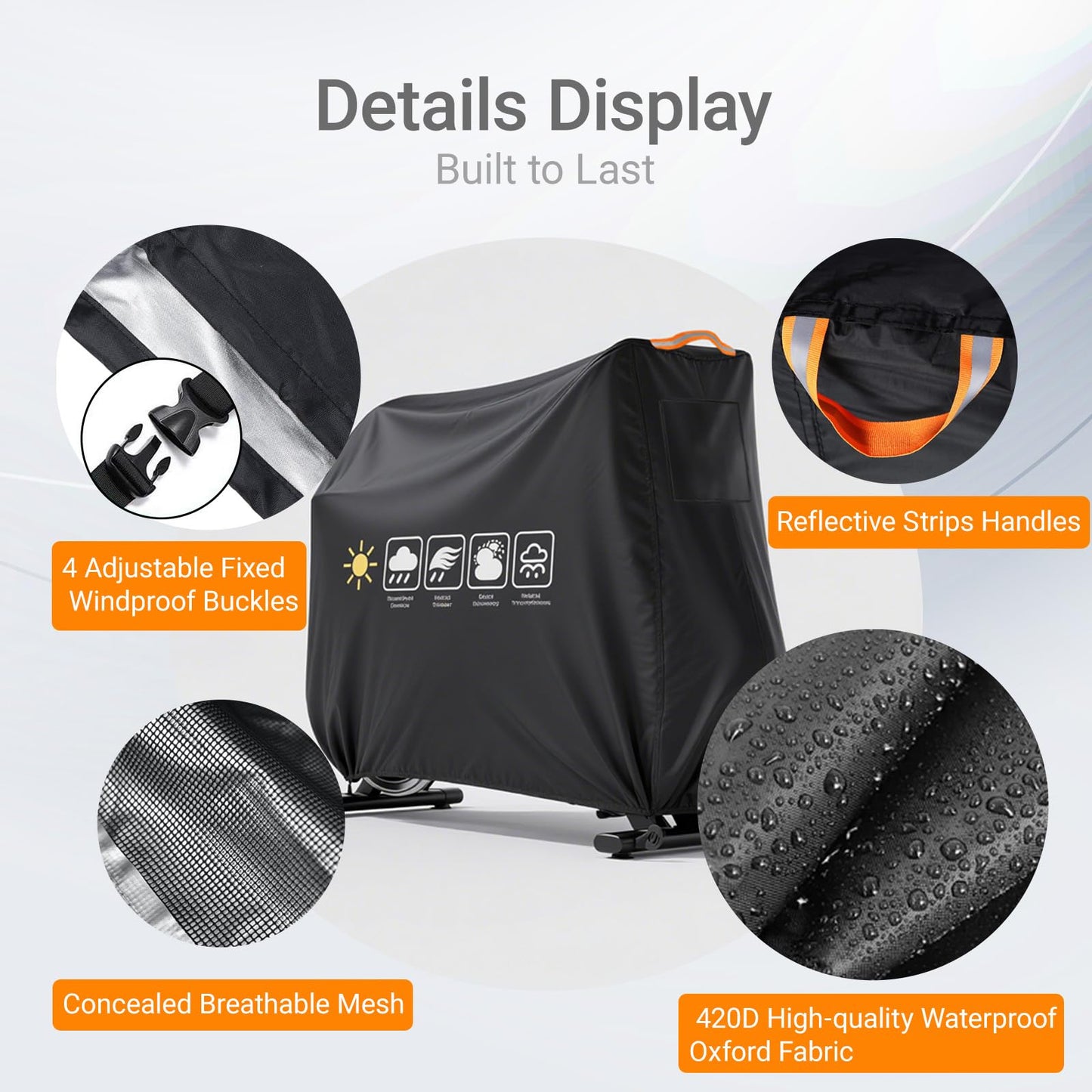 AAOWEEY Stationary Bike Cover Waterproof Outdoor，Upright Exercise Bike Cover with Air Vent,Waterproof Strip,4 Windproof Buckles,All Weather Large Cover for Most Exercise Bike