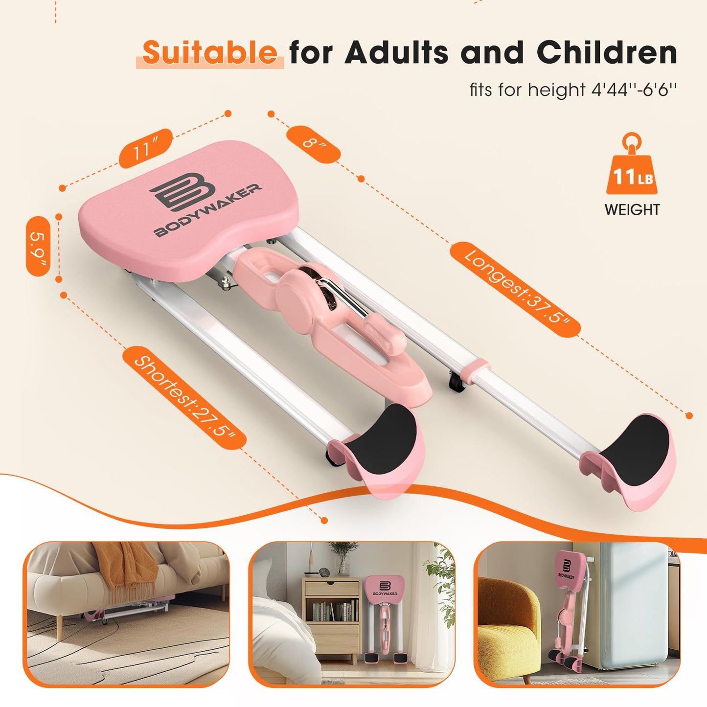 BODYWAKER Leg Stretcher Machine - Professional Split Trainer for Dance, Ballet, Gymnastics,Yoga - Flexibility Training Equipment for Splits, Kicks & Stretching (Pink)