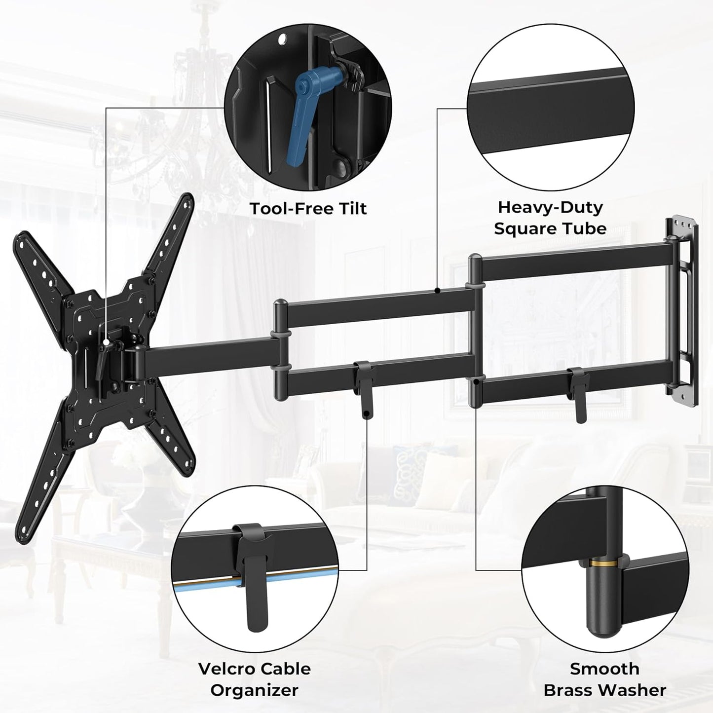 BONTEC 2665 Inch 37.4 Inch Setup, 400x400, 77 lbs TV Wall Mount for Flat and Curved Screens with Long Extension, Full