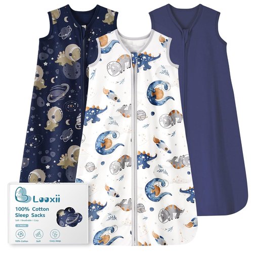 Looxii Baby Sleep Sack - 0.5 TOG 100% Cotton Wearable Blanket | 3-Pack Toddler Sleeping Bag 18-24 Months