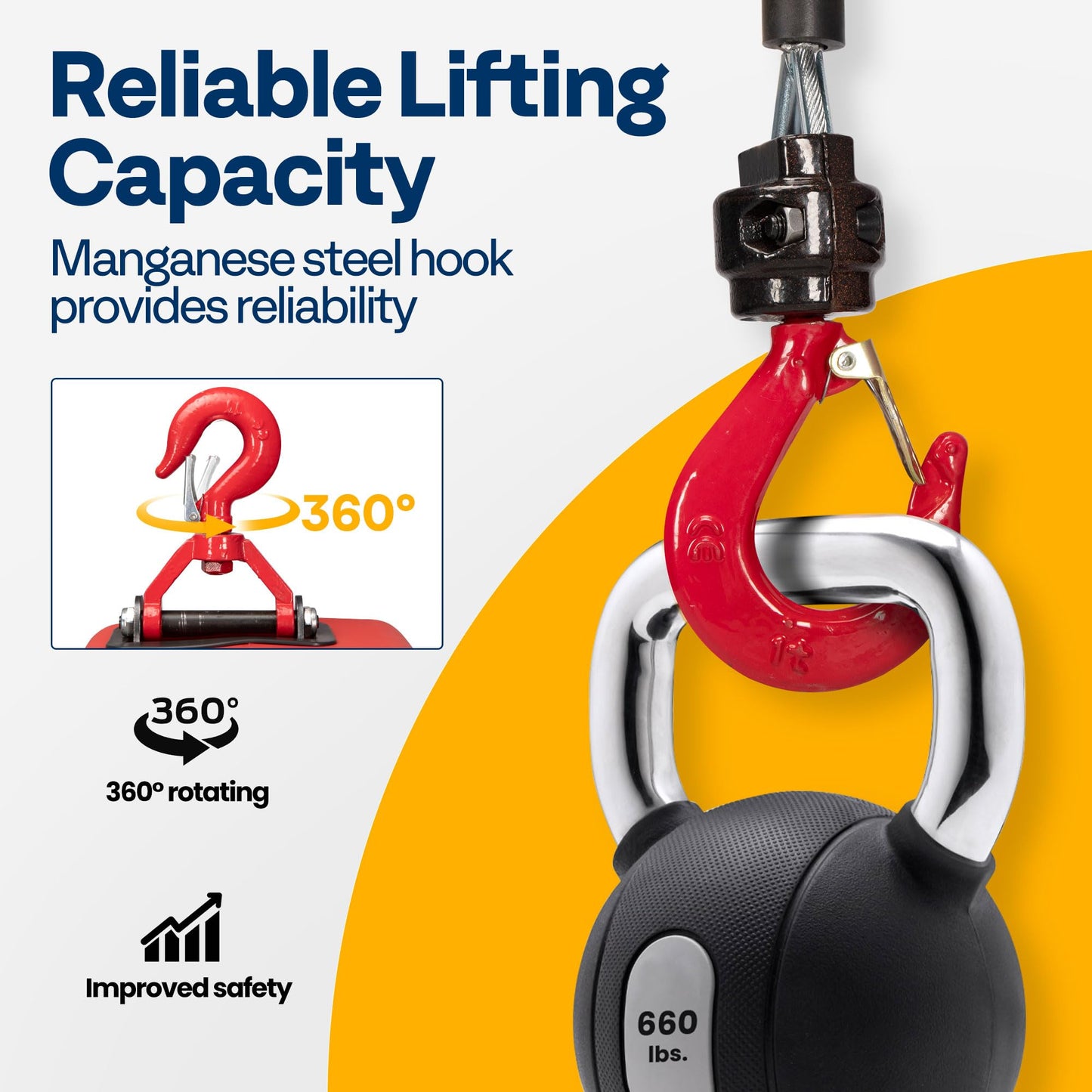 VIVOHOME 3-in-1 Electric Hoist, Powerful 110V Portable Winch with 660Lbs Loading Capacity with SPECSTAR Hand Chain Hoist 1 Ton 2200 Lbs Capacity 10 Feet with 2 Heavy Duty Hooks