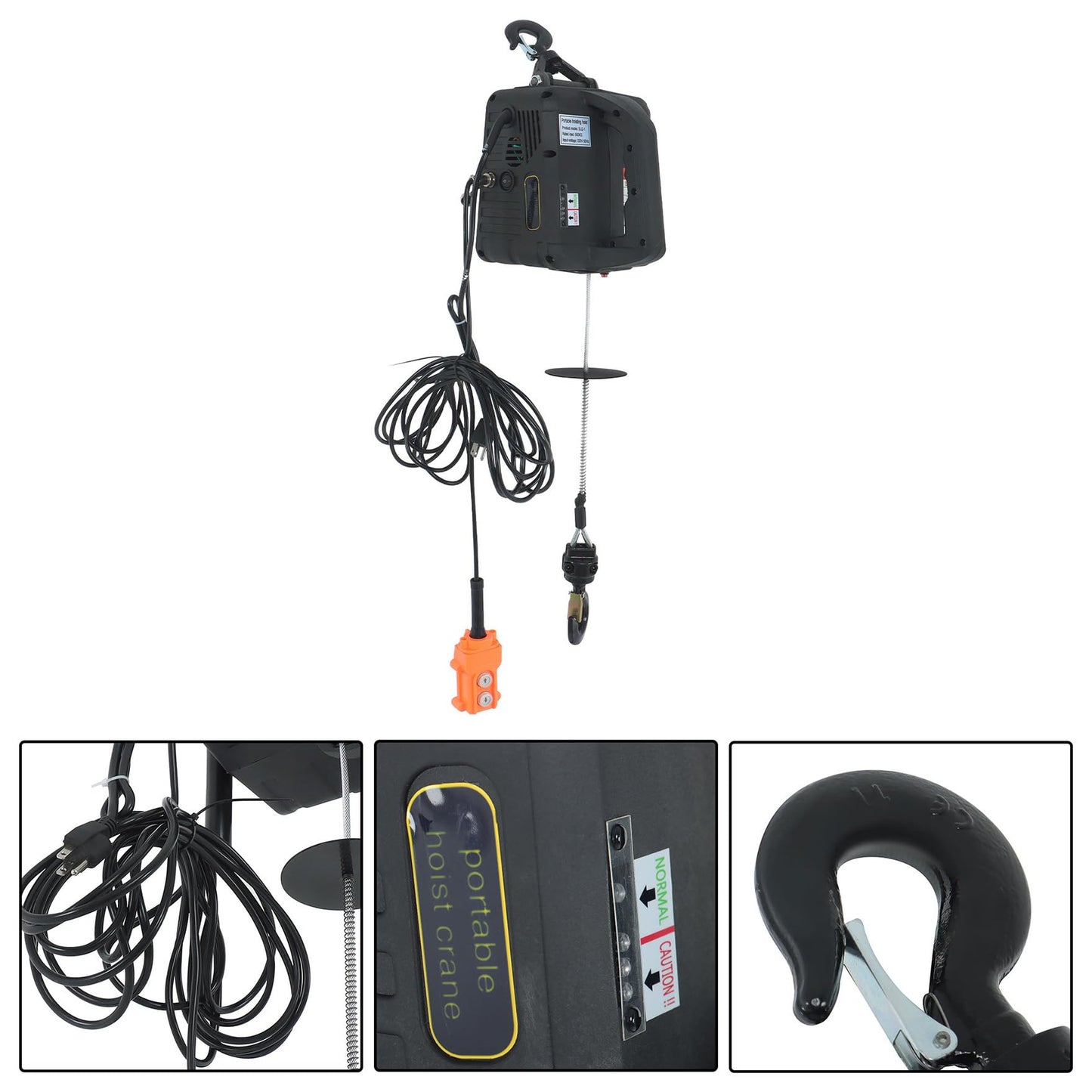 110V 3 in1 Electric Hoist Winch, 1100lbs Material Handling Tool, Comes with Gloves, Overload Protection
