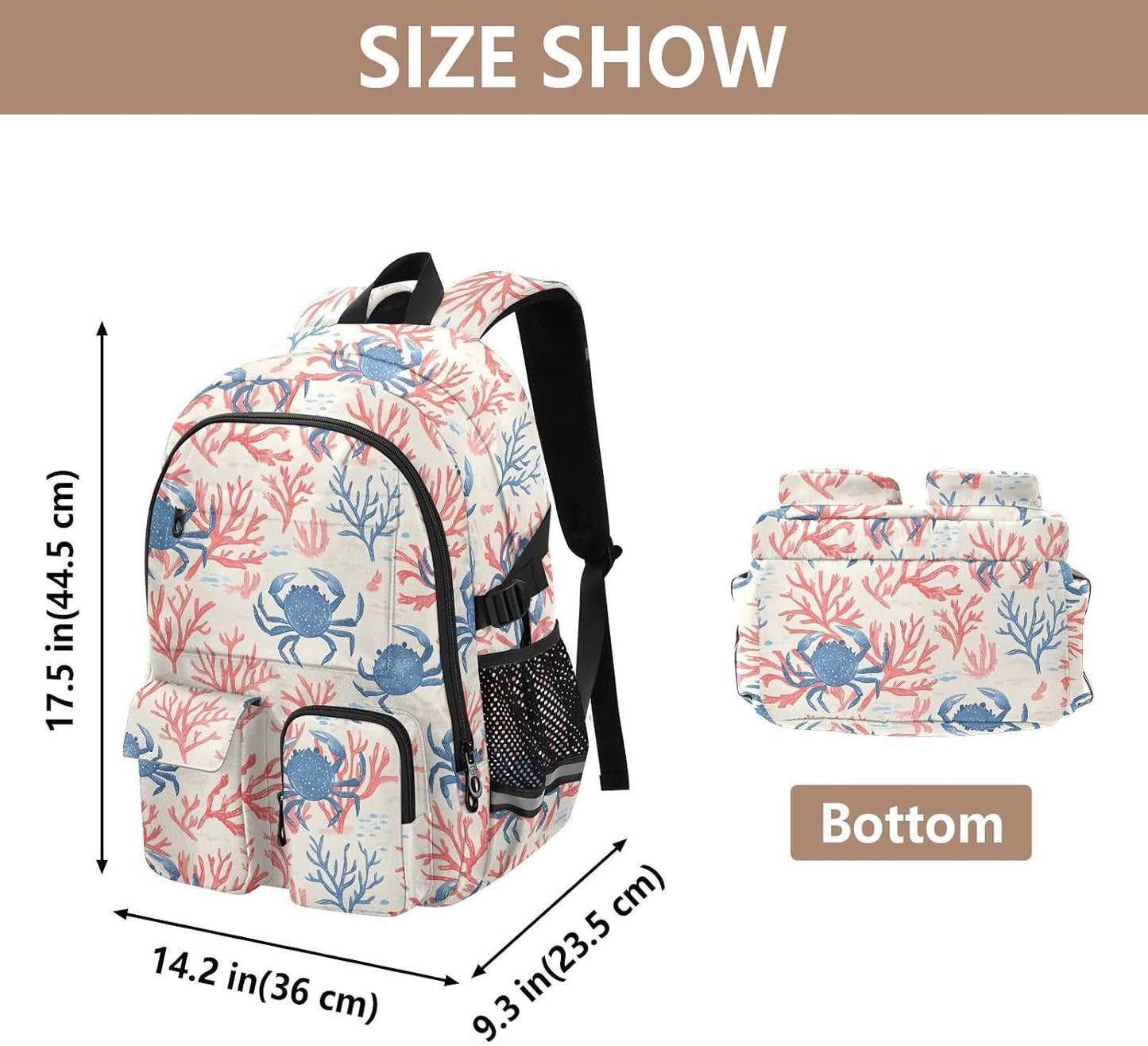 Backpack Backpack Daypack ALAZA School for Teen Girls Boys Ocean Crab Coral Kids Purse College Laptop Bookbag Casual