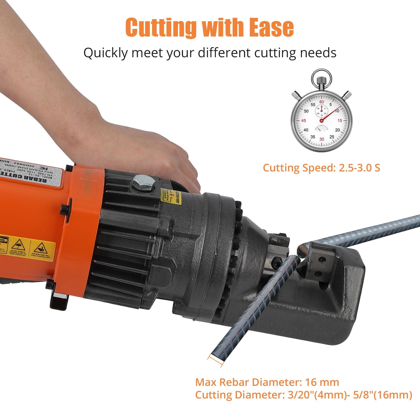 Electric Hydraulic Rebar Cutter, 900W 110V Cutting up to 5/8 Inch #5 4-16mm Rebar, Steel, with Blades, Cutting Speed 3S, Concrete Construction Tools Heavy Duty (900W RC-16)