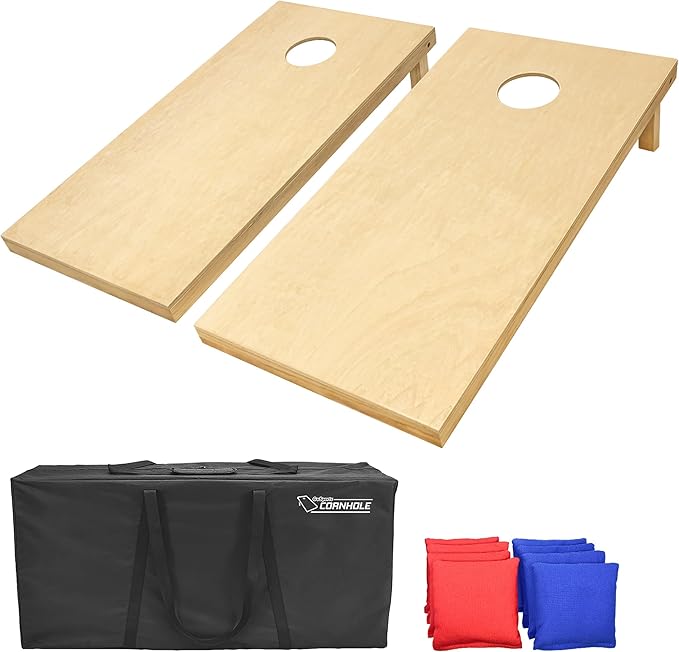 GoSports Solid Wood Premium Cornhole Sets - Choose 4 x 2 ft or 3 x 2 ft - Game Boards Include Set of 8 Cornhole Toss Bags