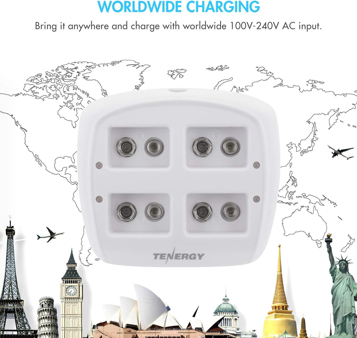 TN136 4 9V 4 9V Tenergy Bay Smart Charger with Pieces Tenergy Premium NiMH Rechargeable Batteries