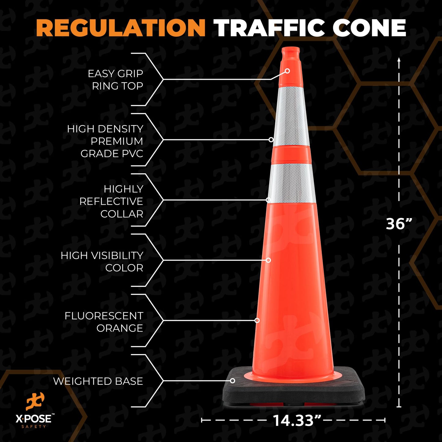 Xpose Safety 36 Inch Orange Slim Line Traffic Cones with 6" & 4" Collars, 4 Pack Multipurpose PVC Plastic Safety Cone for Parking, Soccer, Caution, Kids and Construction - DOT Approved