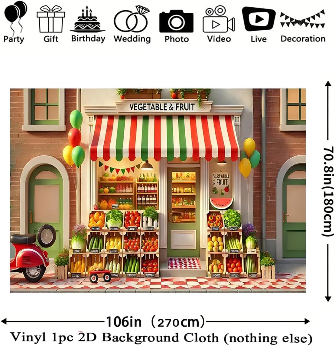 Generic 9 6feet) Vegetables Fruits Shop Backdrop Fresh Fruit Shelves Organic Food Vegetables Photography Background