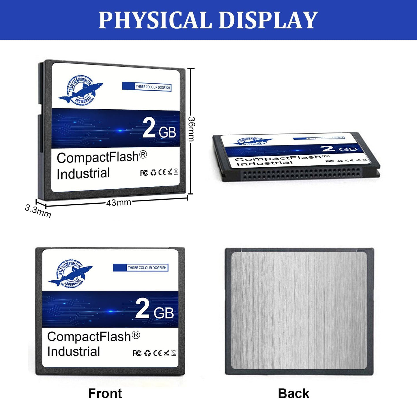 THREE COLOUR DOGFISH 2GB 5Pack FAT16 Dogfish CF Card Compact Flash Memory Type I Card for Industrial Equipment