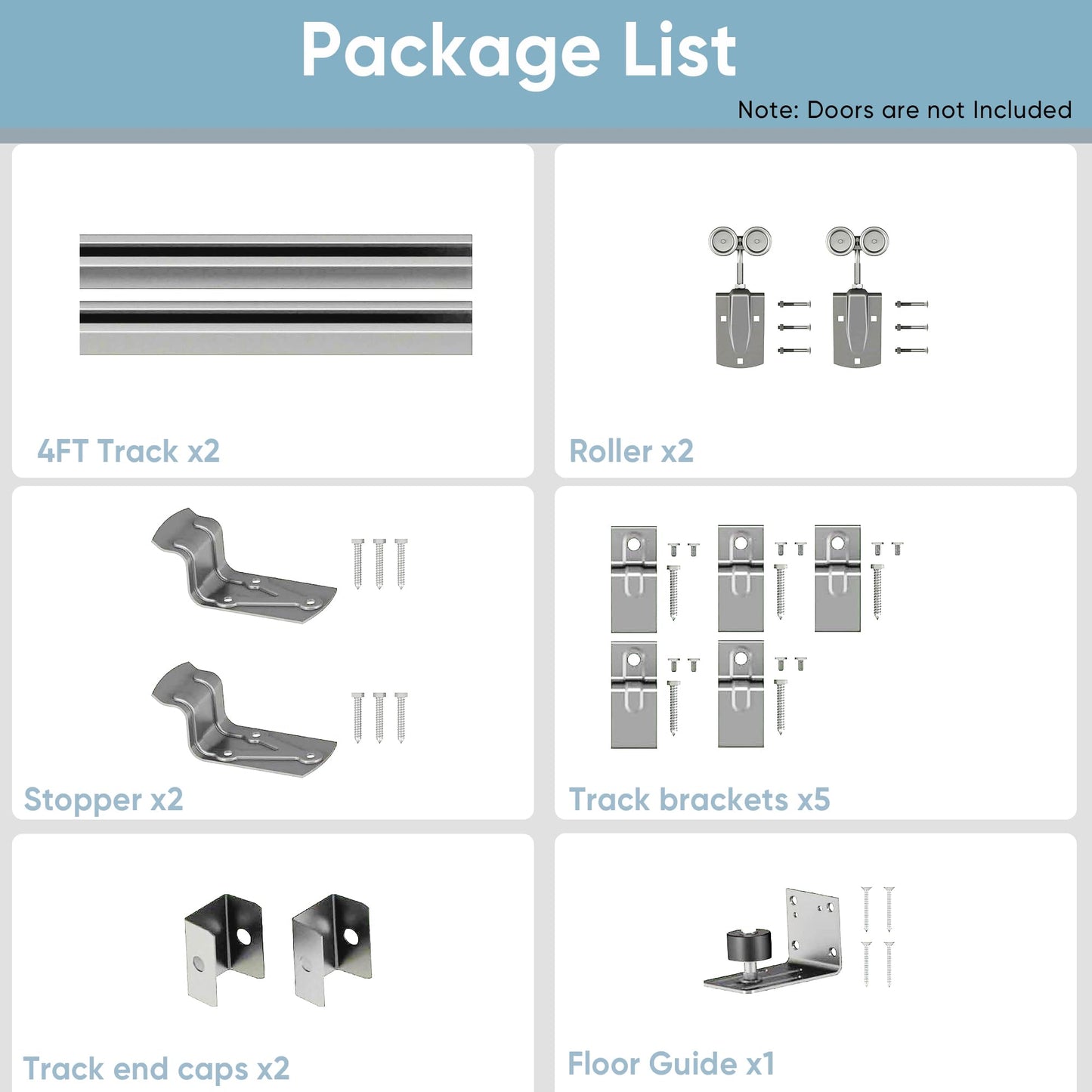 JUBEST 8FT Box Rail Exterior Barn Door Hardware Kit, Heavy-Duty Silver Sliding Barn Door Track System, Wall Mount Door Hardware Kits (Door Not Included)