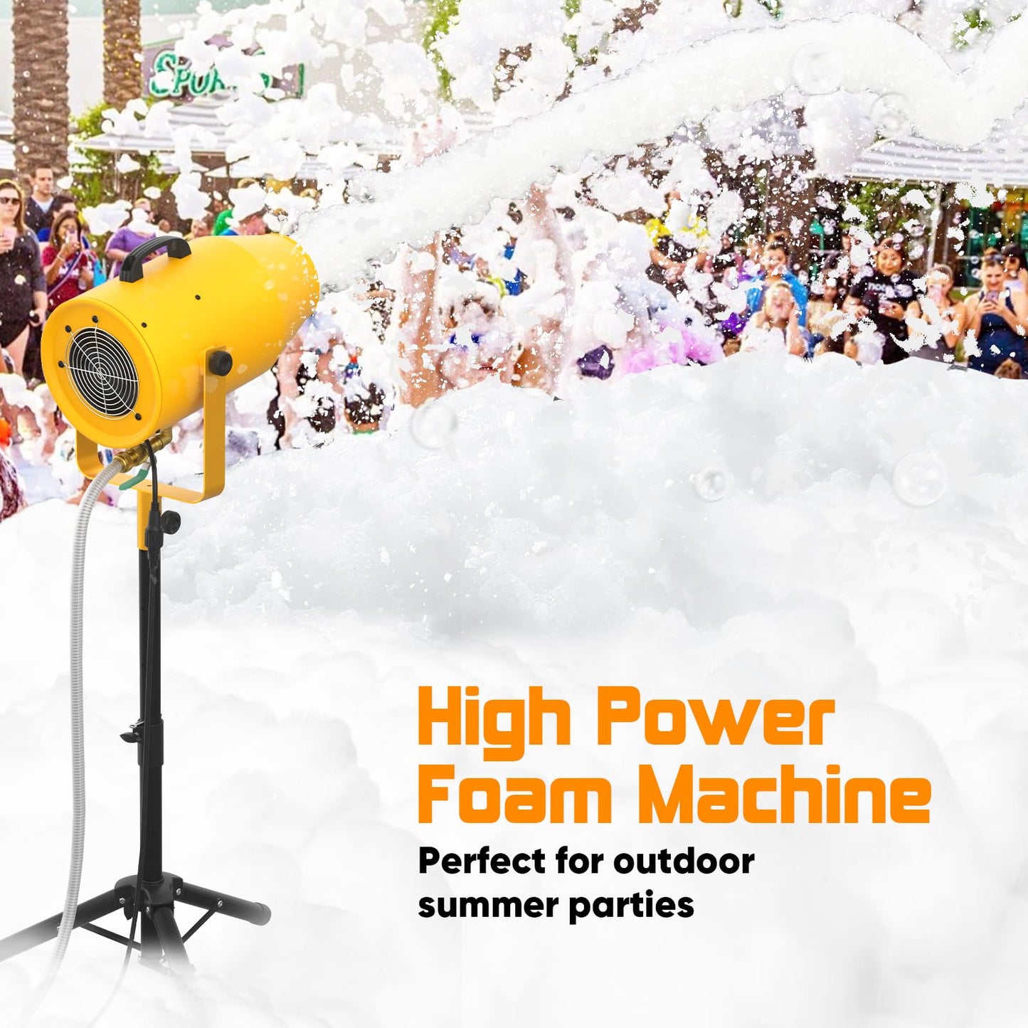 UPGREY Foam Machine for Party, 3–5 m Spray Foam Cannon, AC110V 60Hz Waterproof Foam Party Machine with Adjustable Tripod Stand, Control Box and Pump for Backyard, Pool, Birthday Events
