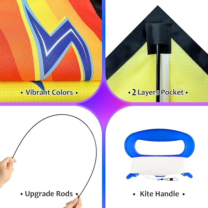 HONBO 58" Fighter Plane - Kite for Kids & Adults, Easy to Fly, Beach Trip Beginner Kite with Reel and 200ft String