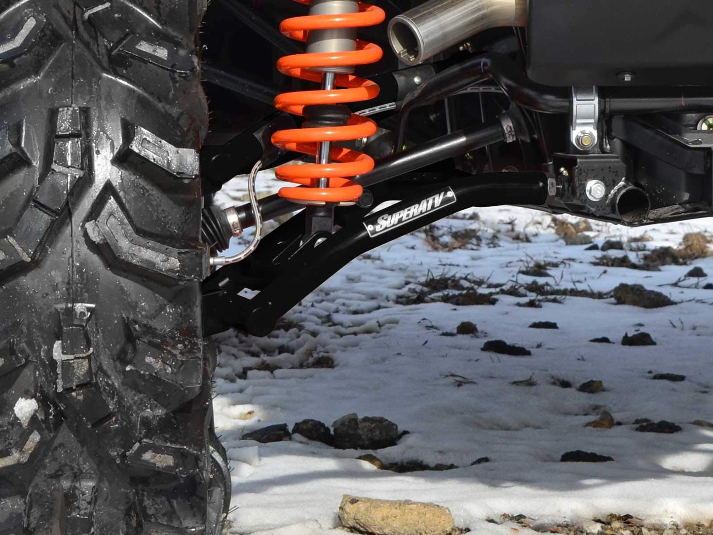 SuperATV Heavy Duty Rear Offset A-Arms for Polaris General 1000 Arched Design Full Camber Adjustability Enhanced Ground Clearance 2016+ Models Black