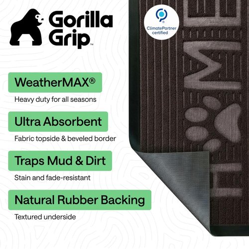 GORILLA GRIP Waterproof All-Season WeatherMAX Doormat - Natural Rubber, Stain & Fade Resistant, Espresso Color