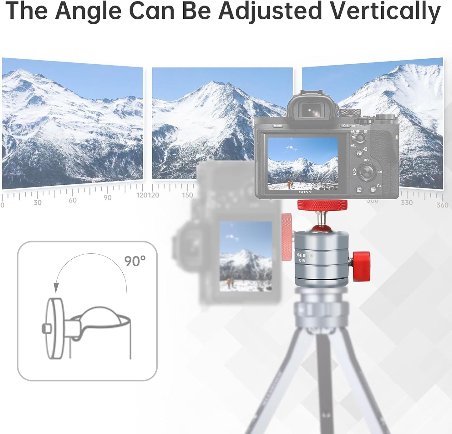 DMIDITIR Q18, 360 1/4" Mini Spherical Ball Head Panoramic Gimbal, Aluminum Construction, Interface, Compatible