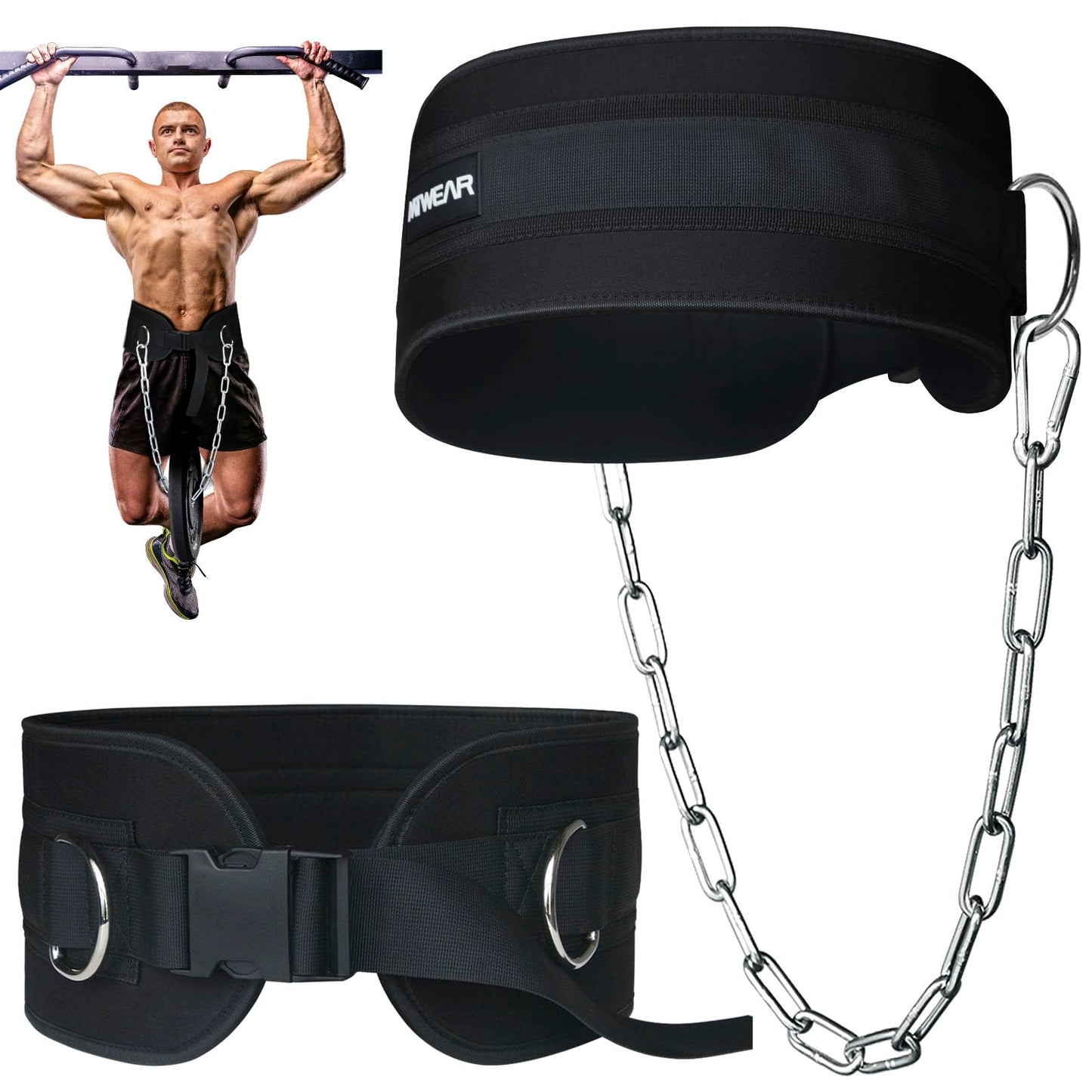 Dip Belt for Weightlifting, Weight Belt with Chain for Pullup, Weight Lifting Belt,Lifting Belt,Powerlifting Gym Belt for Pull Up, Squats, Powerlifting & Deadlift,Dip Belt,Capacity Up to 440 LBS,Waist Adjustable,Deadlifts & Added Weight Training
