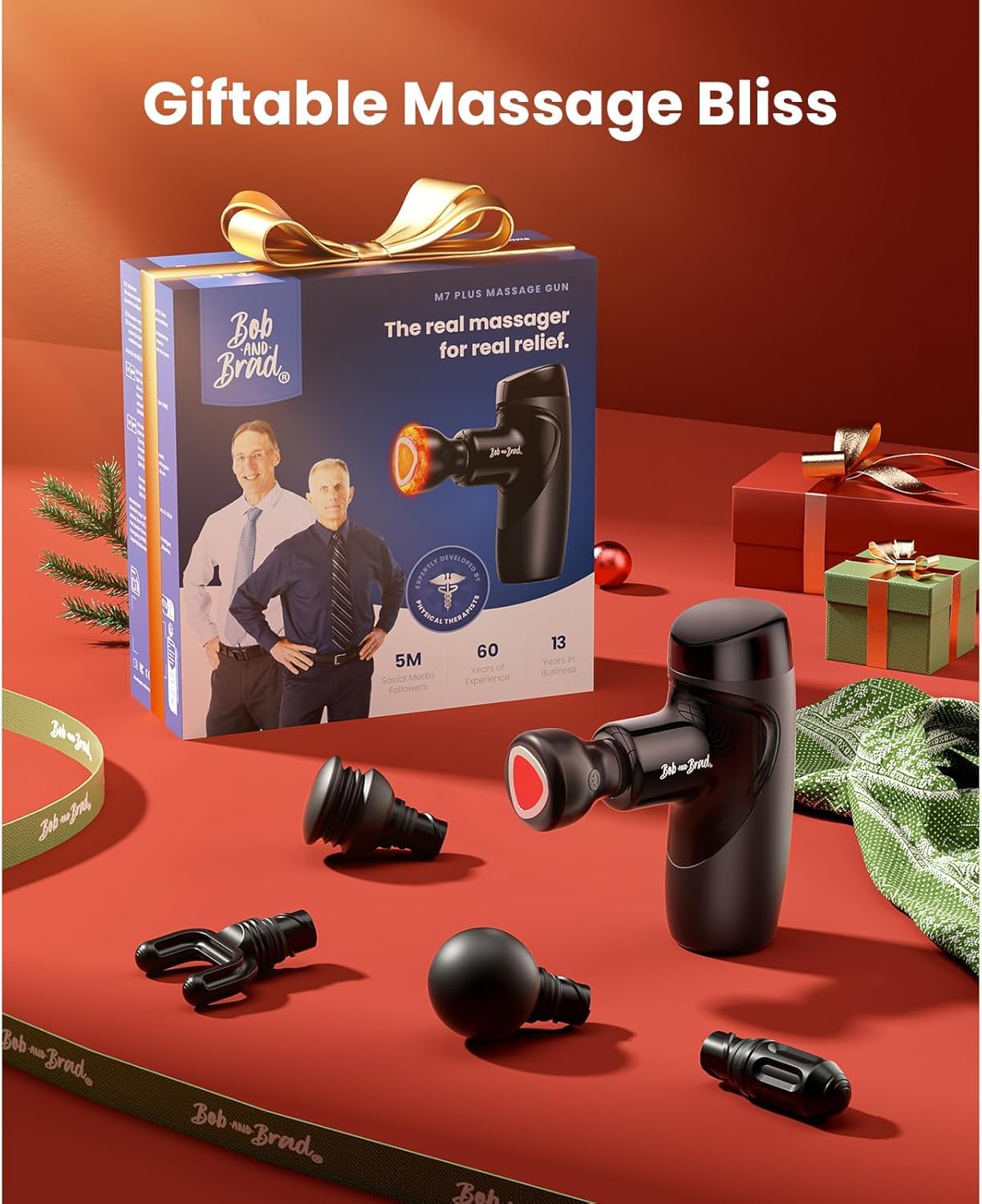 BOB AND BRAD M7 Plus Mini Massage Gun with Heat, FSA Eligible & HSA Approved Deep Tissue Percussion Massager for Back & Neck Stiffness - Portable, Quiet, Ultra-Lightweight