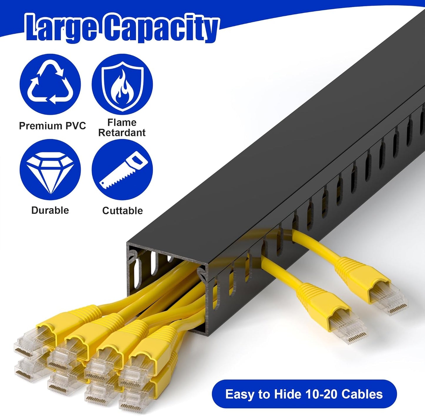 ZhiYo H1.4 W1.6in 66in (4X L16.5in) Professional Server Rack Cable Management Raceway, Cable Raceway Kit, Electrically
