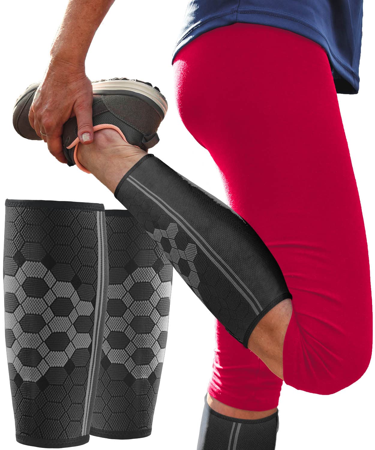 Sparthos Calf Compression Sleeves (Pair) – Leg Compression Socks for Men and Women – Shin Splint Calf Pain Relief Air Travel Flight Nurses Maternity Basketball Football Soccer (Black-XL)