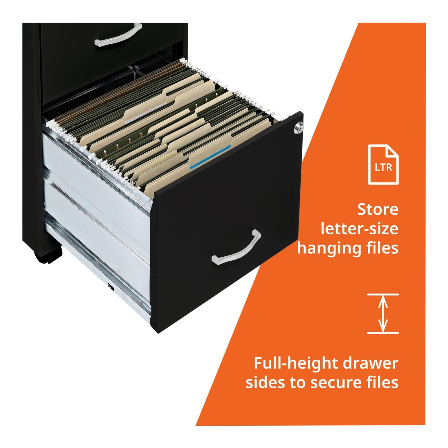 Lorell 2-Drawer Mobile File Cabinet, 14.2" x 18" x 26.5", Black