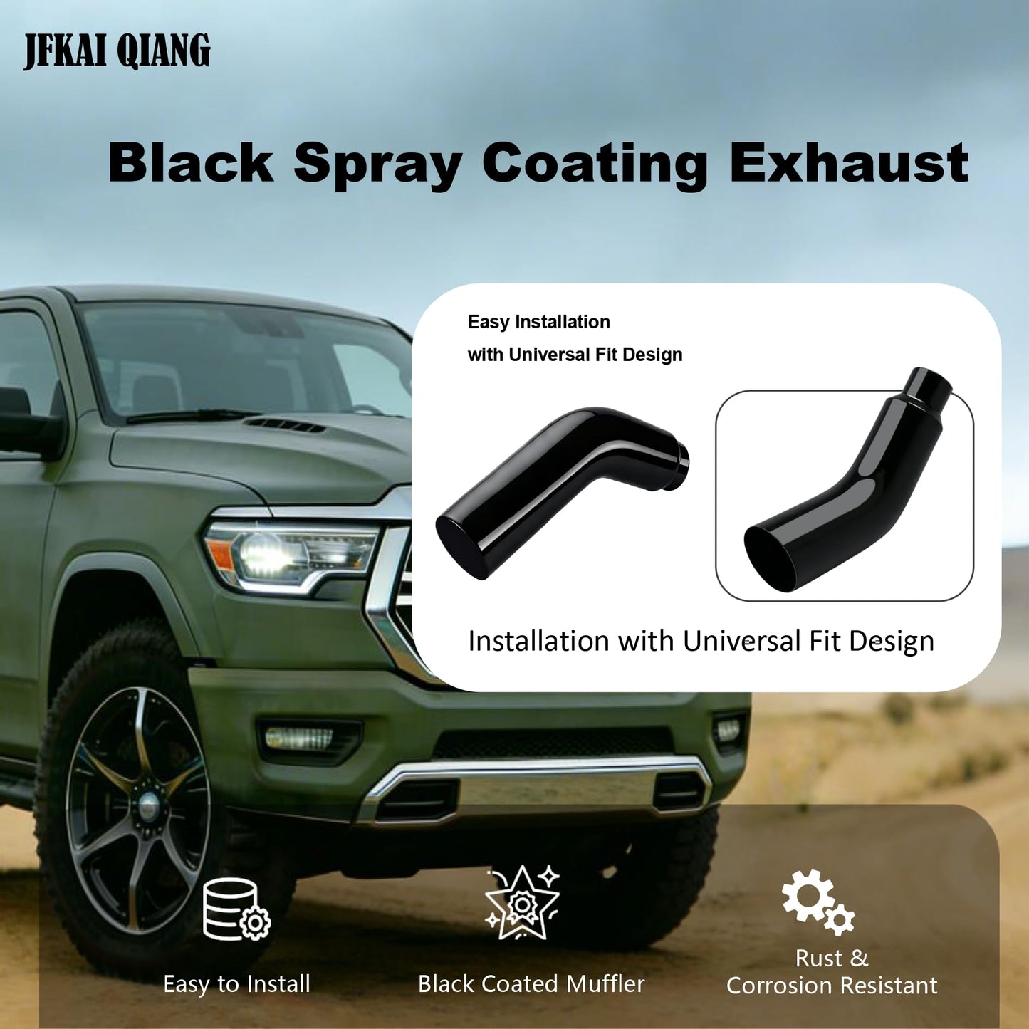 Universal 5 to 7 Inch Exhaust Elbow with Clamp, Chrome & Black Spraying Diesel Exhaust Tip for Trucks and Cars