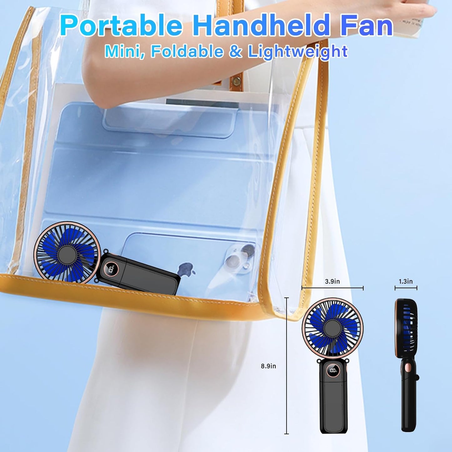 Skiennix Portable Handheld Fan - USB Rechargeable Mini Fan with 22-Hour Runtime & LED Display | 6 Speeds, Ideal for Travel & Outdoor Use