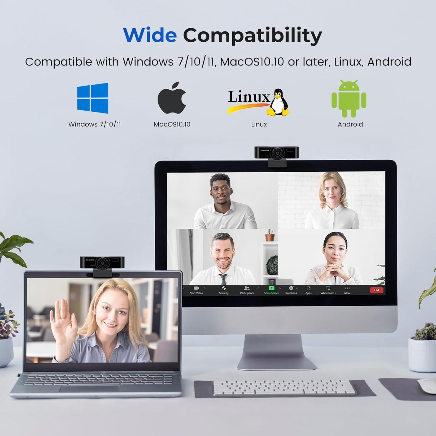 ROCWARE 1080P RC15 30fps 110 Webcam with Microphone, Computer Camera for PC with FOV/Privacy Cover/Low Light