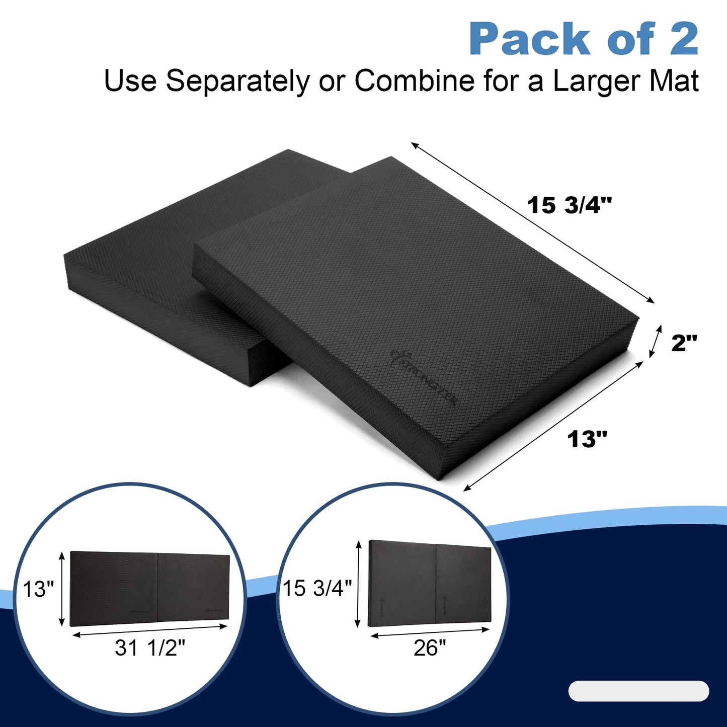 StrongTek Professional Foam Exercise Balance Pad - 15.8" x 13" x 2", High-Density TPE Foam Knee Pad, Non-Slip & Water-Resistant, for Balance Training, Physical Therapy, Yoga, and More, Pack of 2