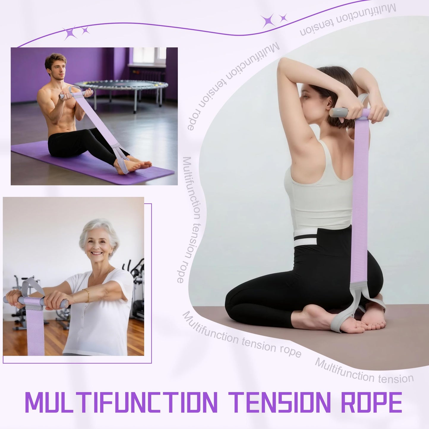 Fabric Resistance Band with Handles, 120lb Non-Slip Foot Pedal Resistance Band for Ankle Puller Sit-up & Leg Equipment Exercise, Multifunction Fitness Resistance Bands for Mothers Day