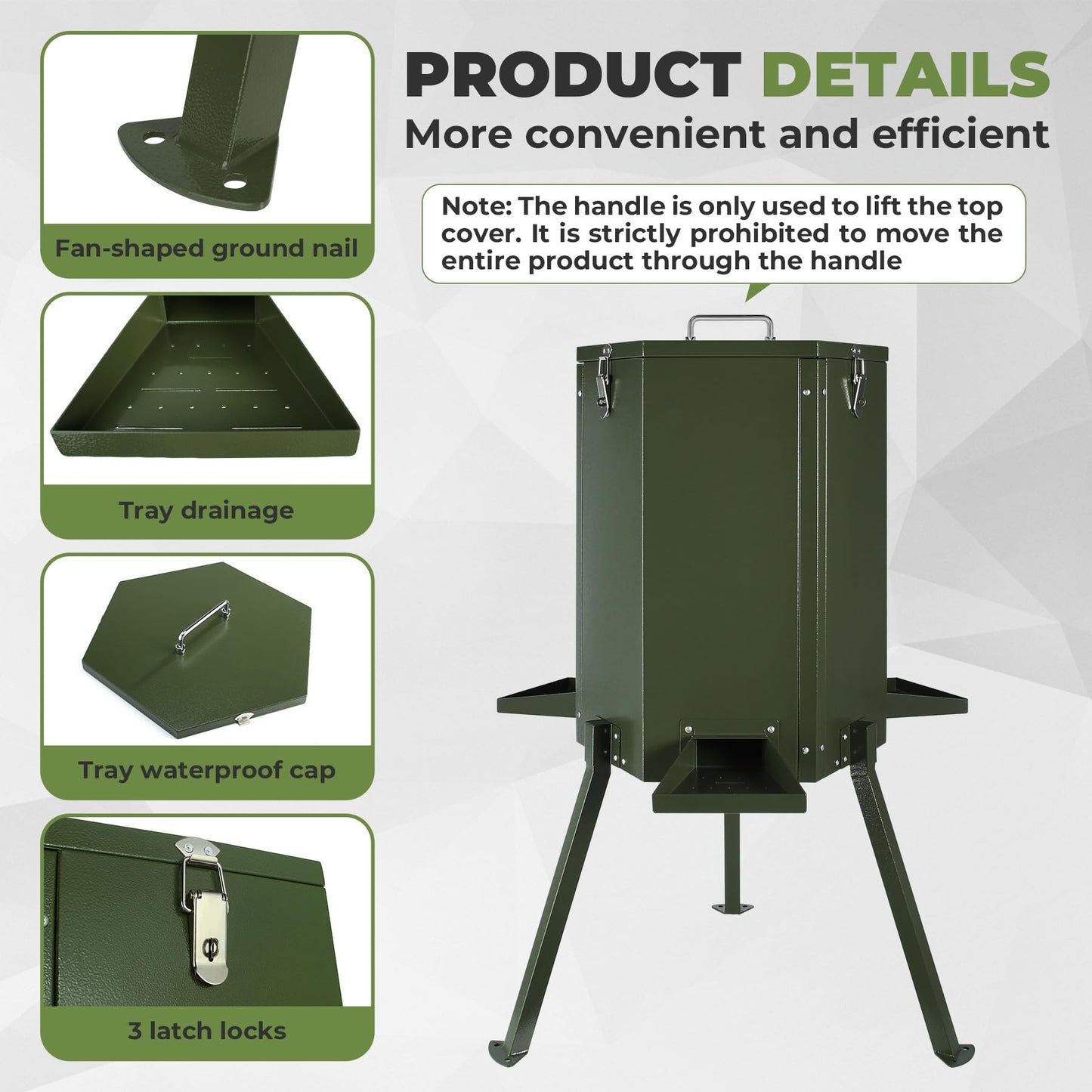 AELIVET Automatic Deer Feeder 50–75 LB,Gravity Deer Feeder with Lid & Lock,with Feeding Tray and 3-Leg Stand, Weatherproof Outdoor for Hunting,Farm,Wildlife Feeding