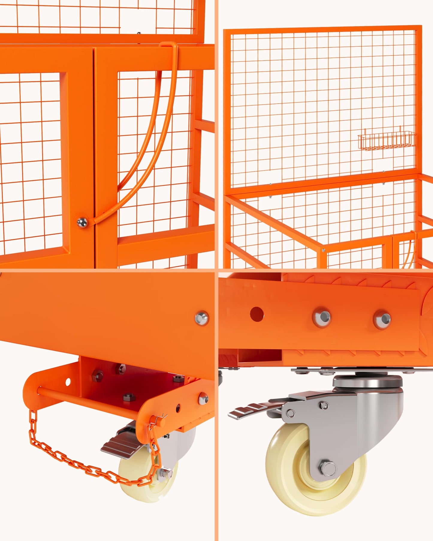 GarveeTech 45 in x 43 in Forklift Safety Cage, 1800 LBS Max. Heavy Duty Steel Forklift Man Basket with Safety Harness & Wheels, Aerial Work