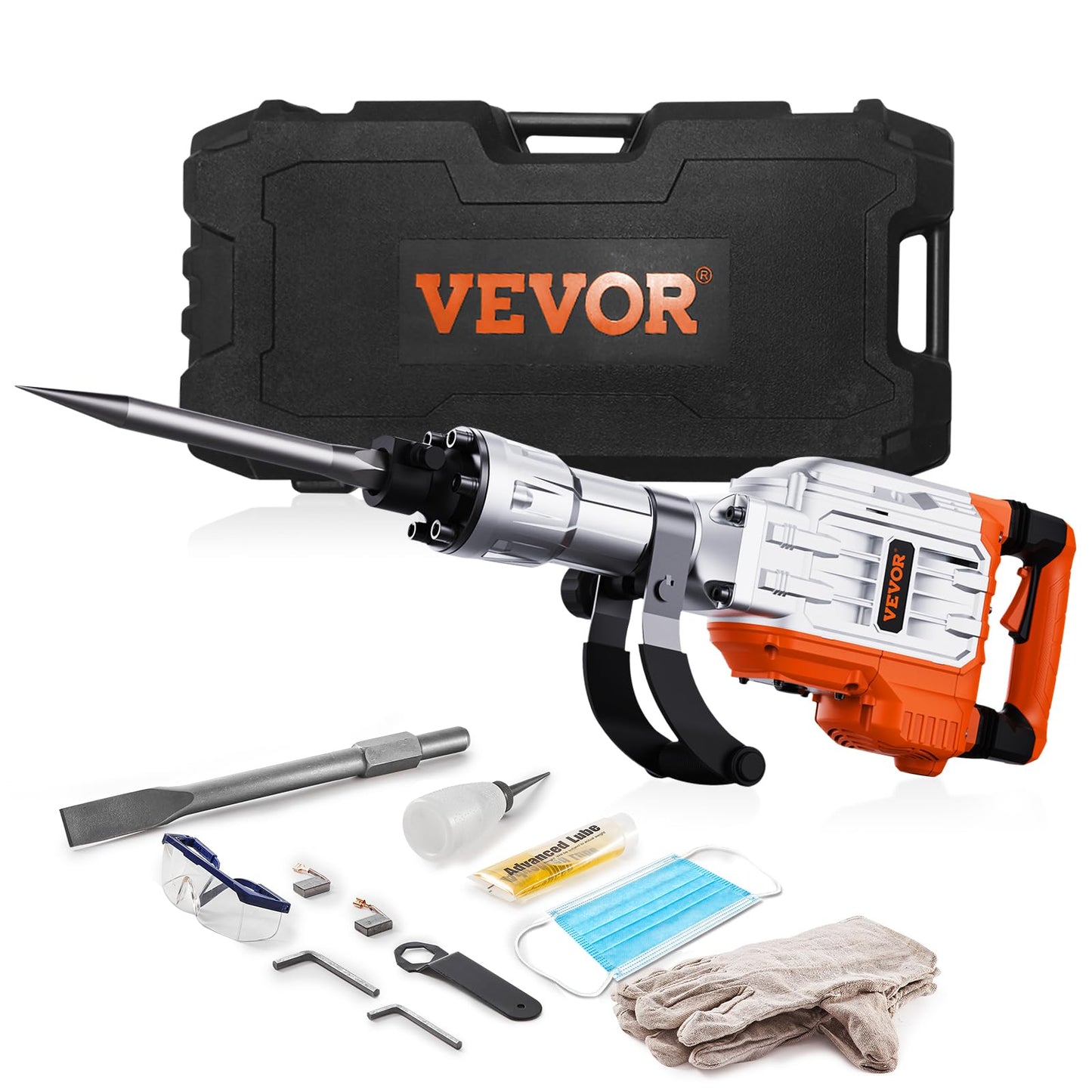 VEVOR Demolition Jack Hammer, 3500W Jack Hammer Concrete Breaker 1900 BPM Heavy Duty Electric Jack Hammer, 2pcs Chisel w/Gloves & 360°C Swiveling Front Handle for Trenching and Breaking Holes