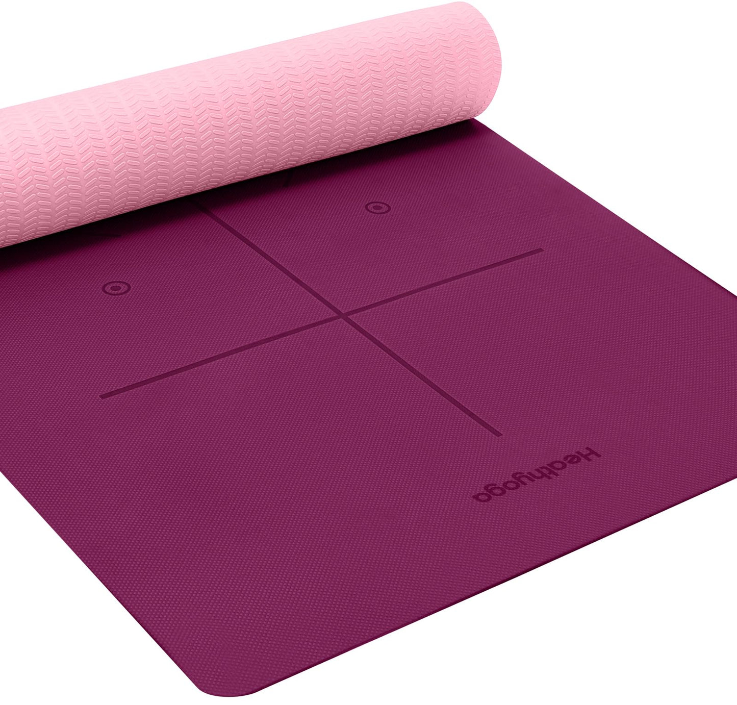 Heathyoga Yoga Mat Non Slip TPE Pilates Exercise Mats for Home Workout Gym Fitness Eco Friendly Thick Hot Yoga Mat with Strap Body Alignment,72"x 26" Thickness 1/4"