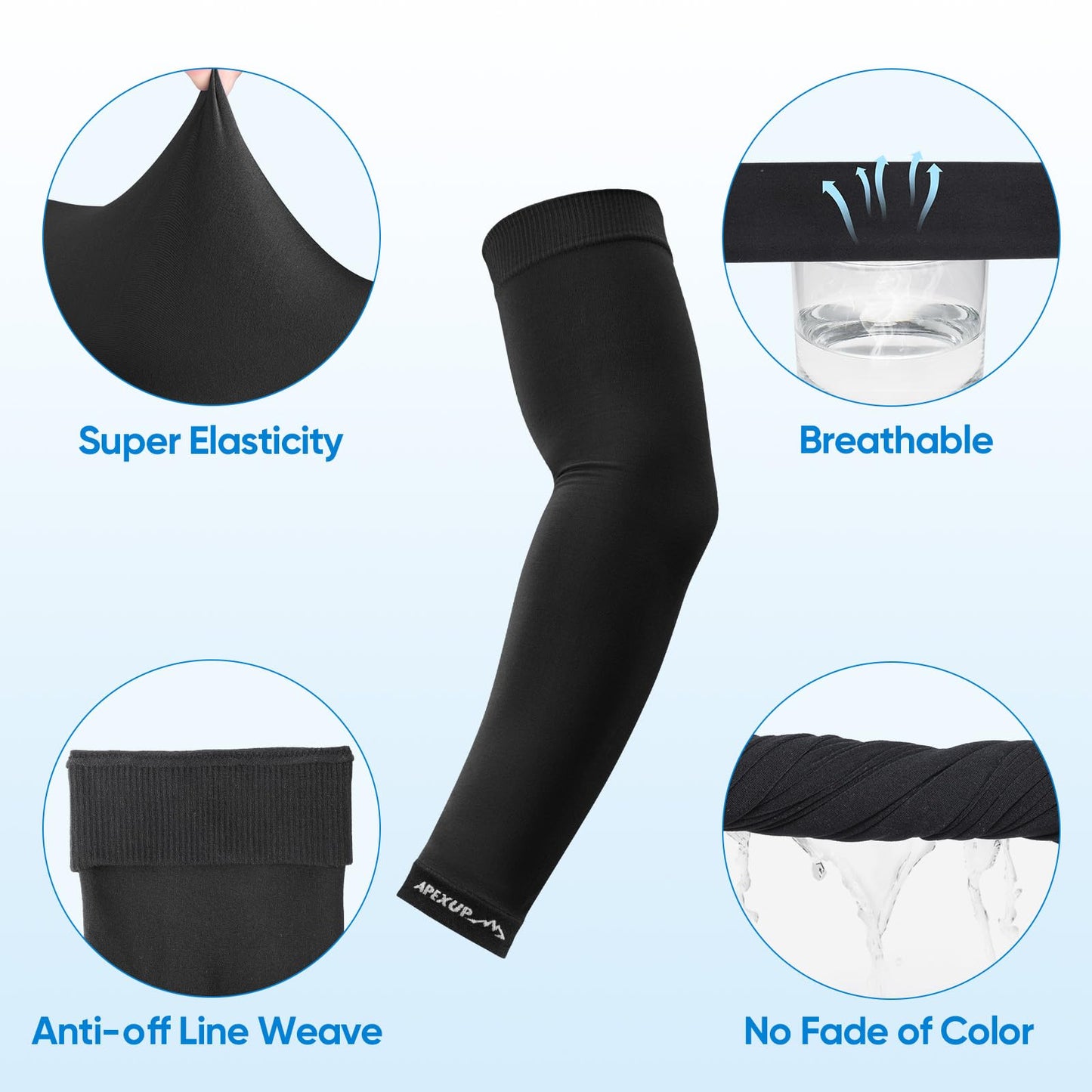 APEXUP Cooling Arm Sleeves for Men Women, UV Sun Protection UPF 50, Sports Compression Arm Sleeves for Outdoor (4PK, Black)