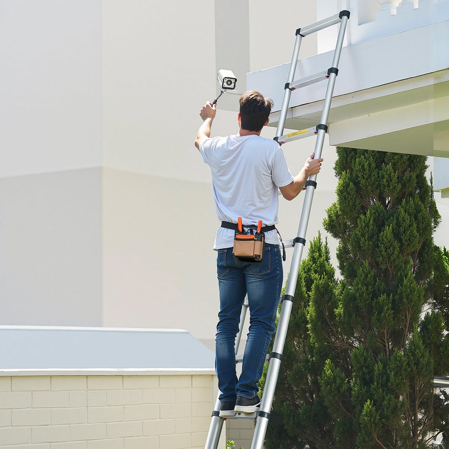 VEVOR 12.5ft Telescoping Ladder, Aluminum Lightweight Multi-Purpose Collapsible Extension, One-Touch Retraction Ladder, Heavy Duty 330LBS Max Capacity with Non-Slip Feet, for Home, Outdoor Work, Loft