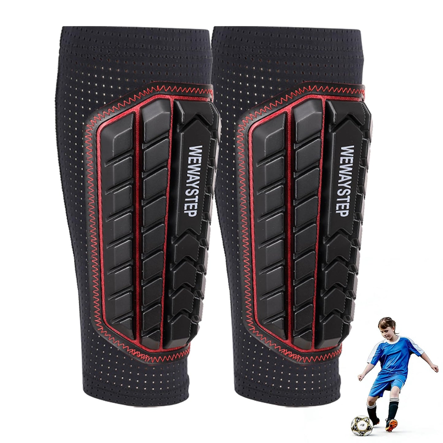 Shin Guards Soccer Kids Youth, Adult Shin Guards with Honeycomb Padding，Breathable & Anti-Slip Calf Compression Sleeves (Red, Small)