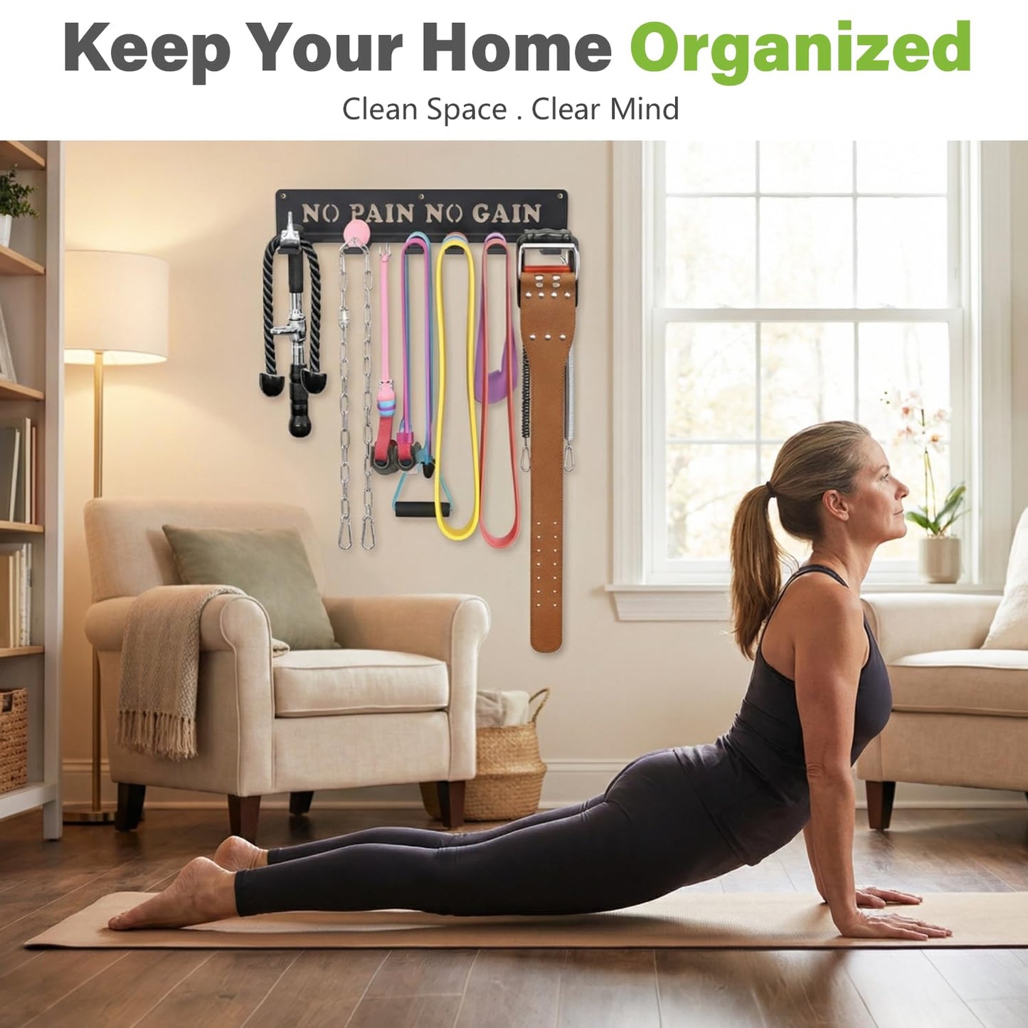 WIPHANY Home Gym Accessories Organization Storage Rack Equipment For Home 8 Hook Wall Hanger Display Gear Barbells Resistance Bands Jump Ropes Lifting Belt Hanger Accessories Hardware Included