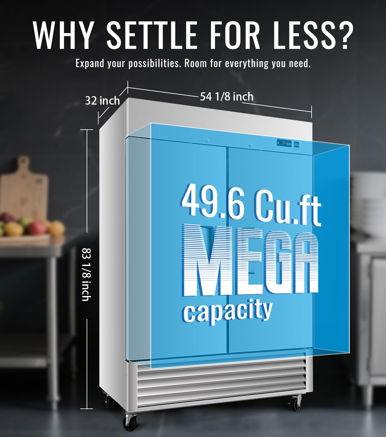 54" W Commercial Freezer, ETL Certified 49.6 Cu.ft Stainless Steel Reach-in Upright Freezer,Auto Defrost,Digital Temperature Control (-10°F to 10°F) Used to Restaurant,Bar,Shop
