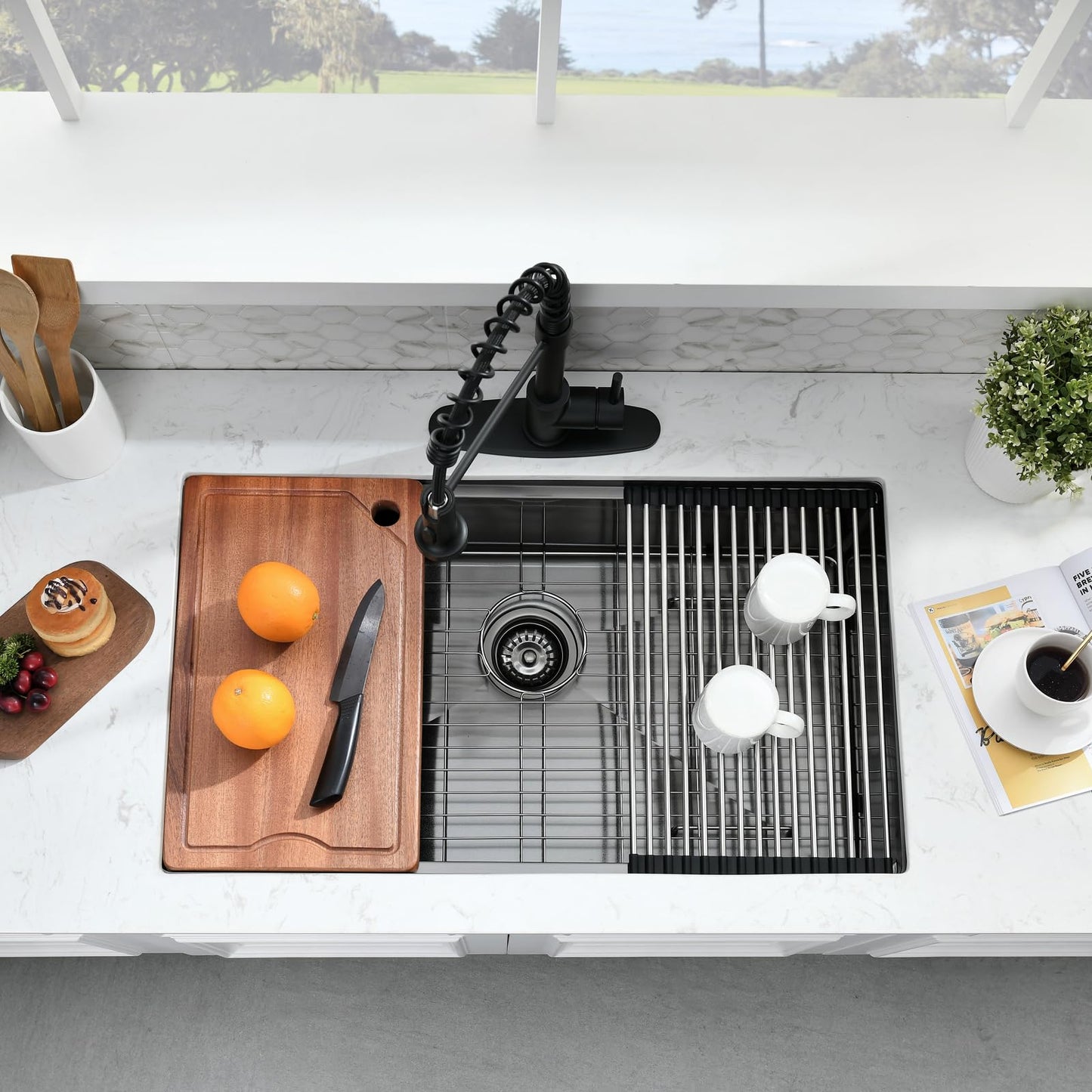 SOMRXO 28 Inch Undermount Kitchen Sink Black - 16 Gauge Black Satainless Steel Kitchen Sink Undermount 28x18,10 Inch Deep Single Bowl Workstation Sinks with Accessories