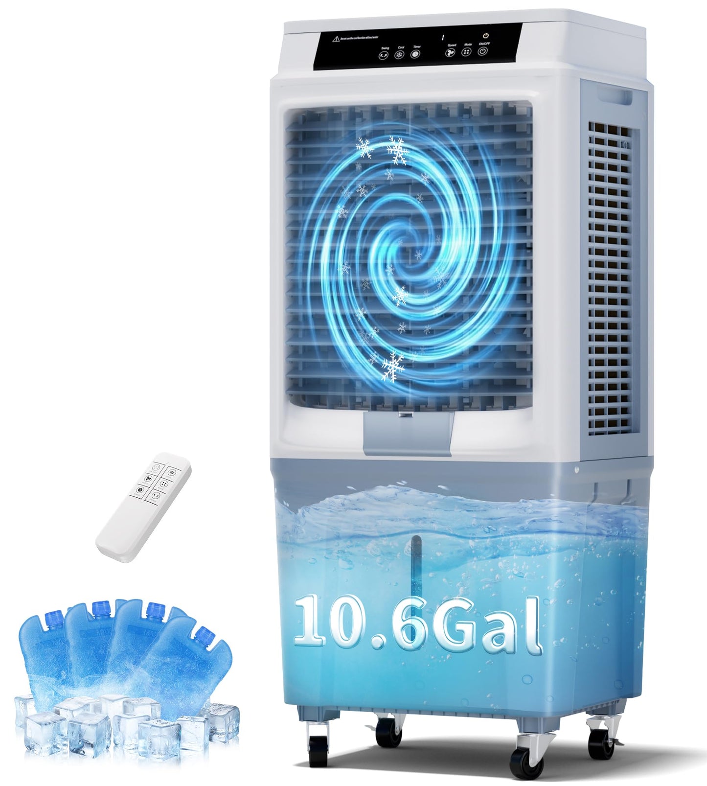 KEGIAN Swamp Cooler, 3880CFM Evaporative Air Cooler with 10.6 Gal Water Tank, 3 Speeds, Remote, 120° Oscillation, Windowless Portable Air Conditioners for Garage, Patio, Indoor/Outdoor Use
