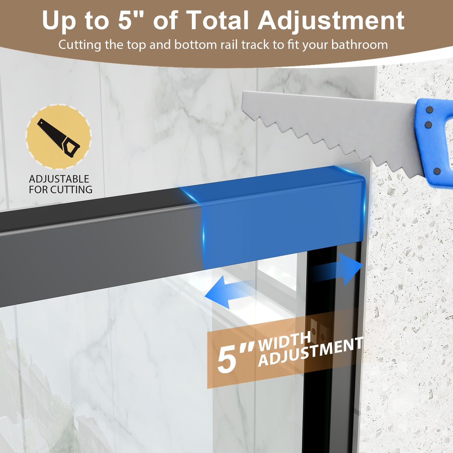 Double Sliding Shower Door 43-48" W x 72" H,Semi-Frameless Glass Shower Door with Nano Explosion-Proof Safety Film, 1/4"(6mm) Tempered Glass,Easy-Clean Bypass Walk-in Shower Door,Matte Black