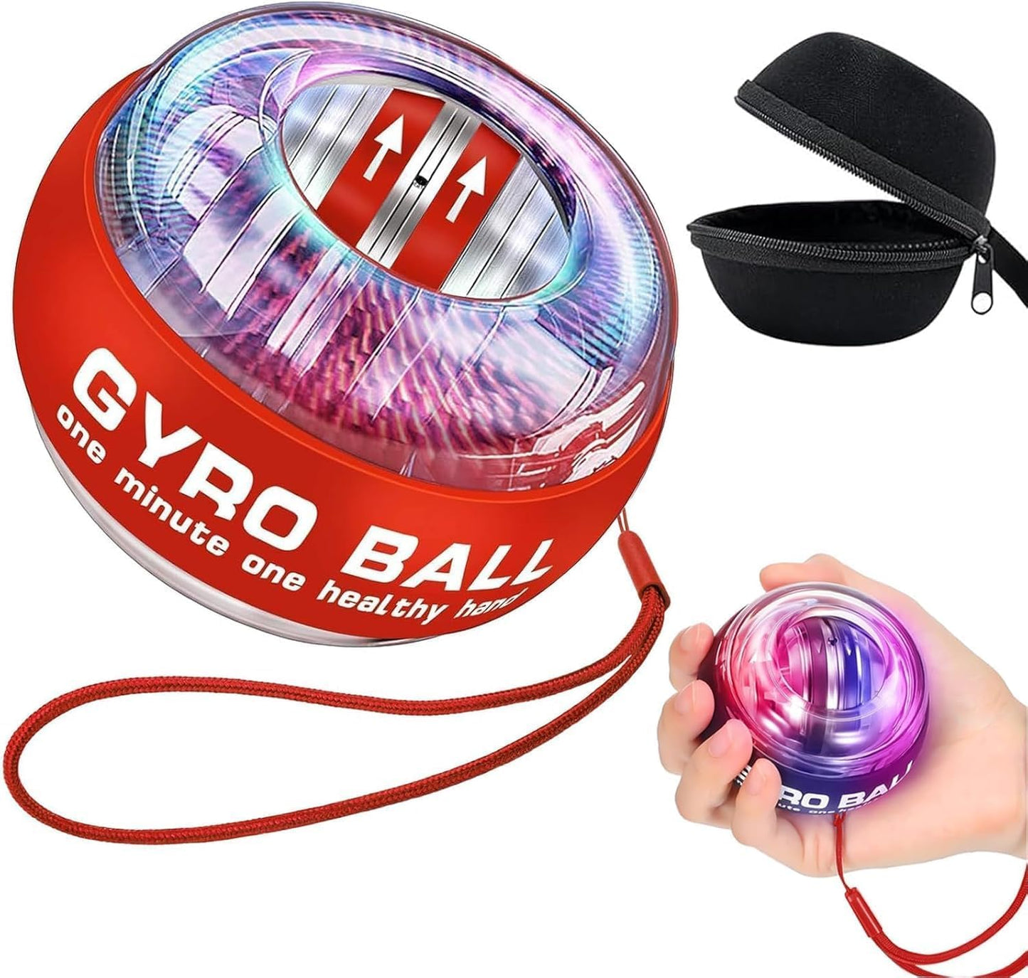 Torque Ball Hand Exerciser - Self-Starting Wrist Power Gyro Balls with Auto-Start Colorful LED Lighting, 2026 Internal Resistance System Torque-Ball (Red)