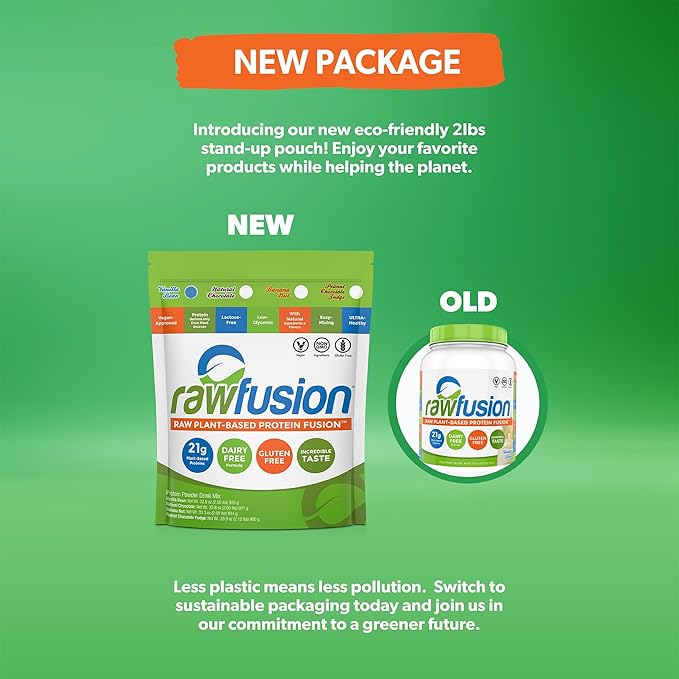 Rawfusion Vegan Protein Powder, Vanilla Bean ??30 Servings, 21g Plant-Based Protein, Low Net Carbs, Non-Dairy, Gluten-Free, Soy-Free, Kosher, Non-GMO, 2.06lbs