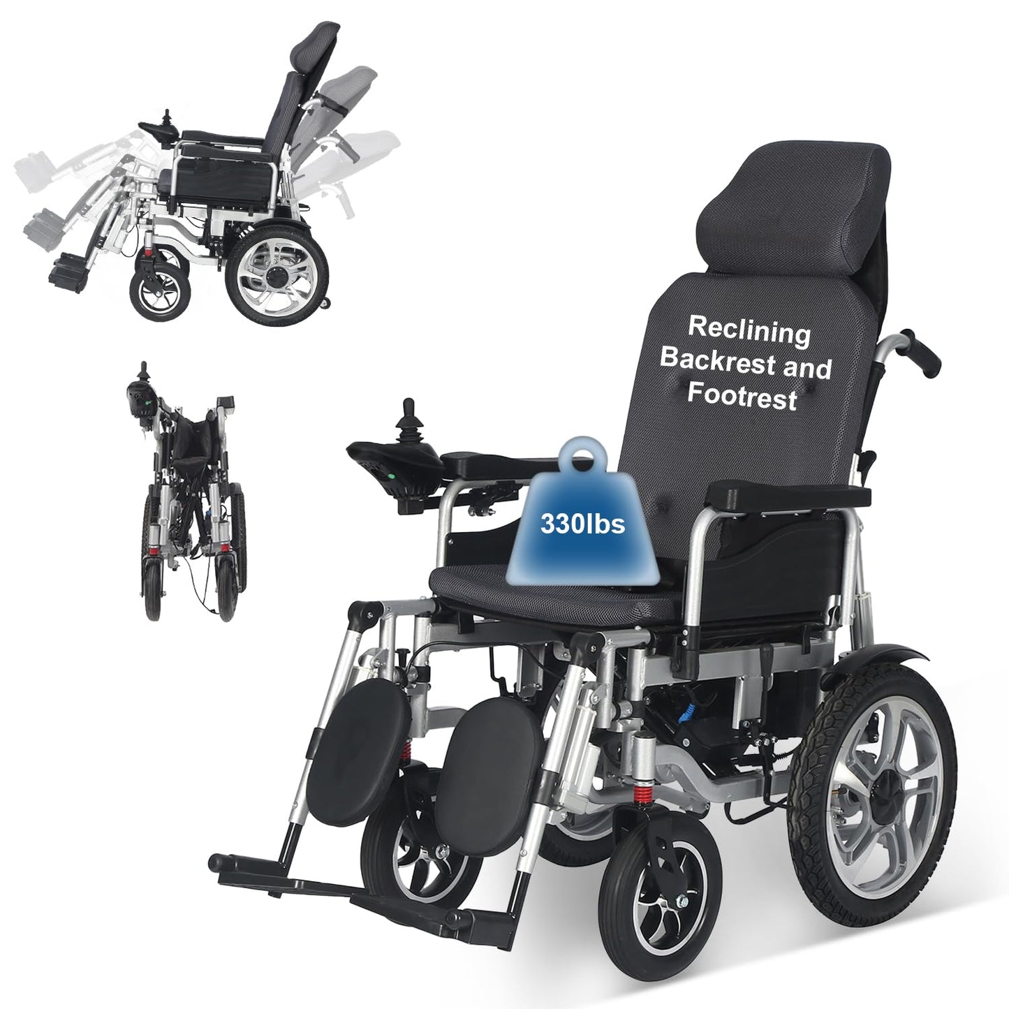 Reclining Foldable Electric Wheelchairs for Adults,Remote Control Electric Wheelchair,Lightweight Power Motorized Wheelchair,All Terrain Reclining Wheelchairs,Elder Mobility Aid-Airline Approved
