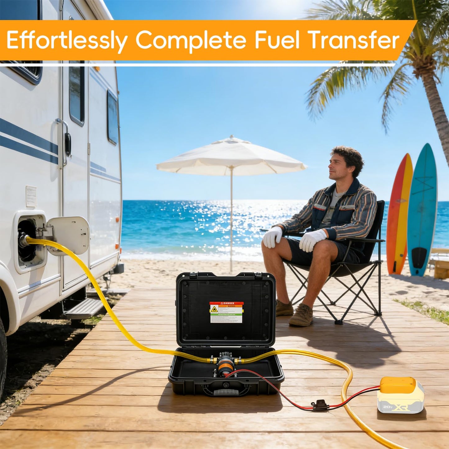 Steauty 24V 120GPH Fuel Transfer Pump Set with Upgraded Carrying Case & Battery Adapter, Compatible with DeWalt 20V Battery, for Vehicles, Boats(120GPH 24V, Pump with Yellow Adapter)