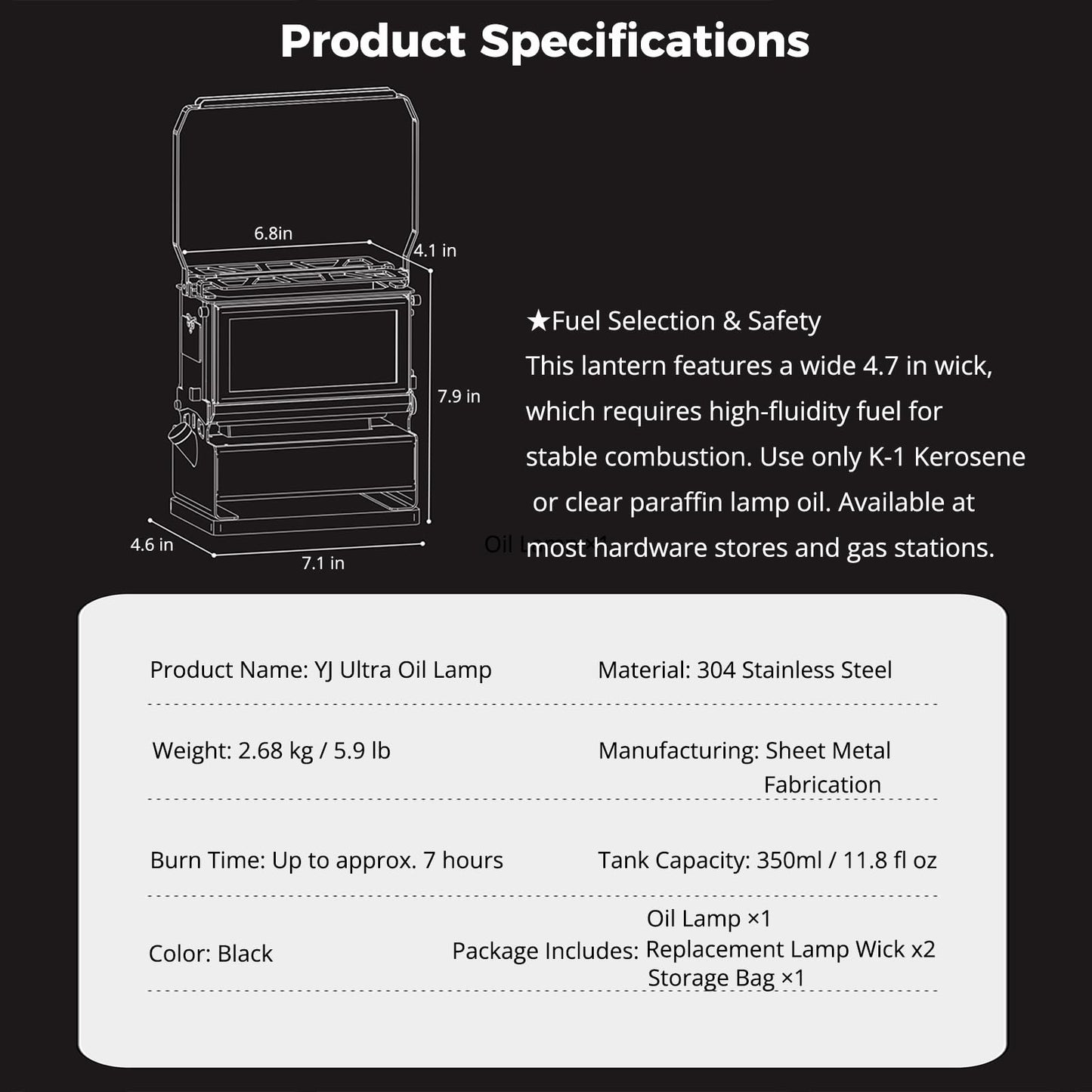 BLACKSOLID YJ Ultra Iron Stove Oil Lantern, 3-Sided Flame View with Removable Deer Silhouette, 304 Stainless Steel Oil Lamp for Camping & Emergency, Storage Bag Included